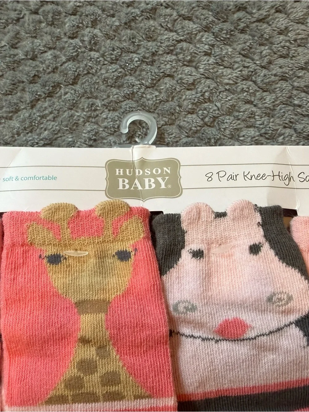NWT Hudson 12-24 Month Baby Pink and Gray Animal Knee-High Socks - 4 Pack